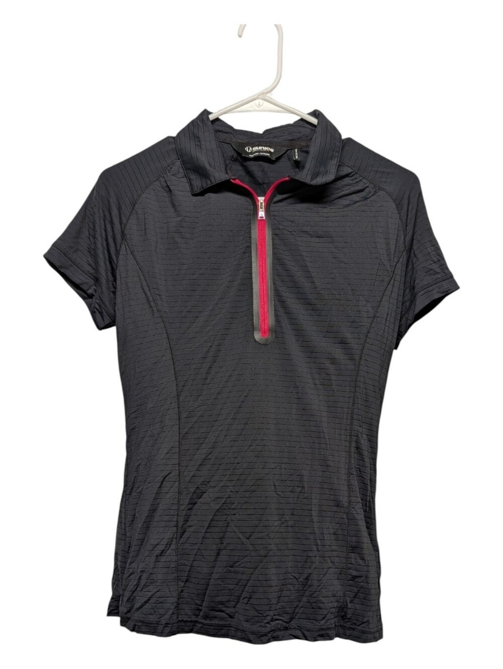 SUNICE Women's Black Short-Sleeve Zip 1/4 Zip Golf Polo (Small)